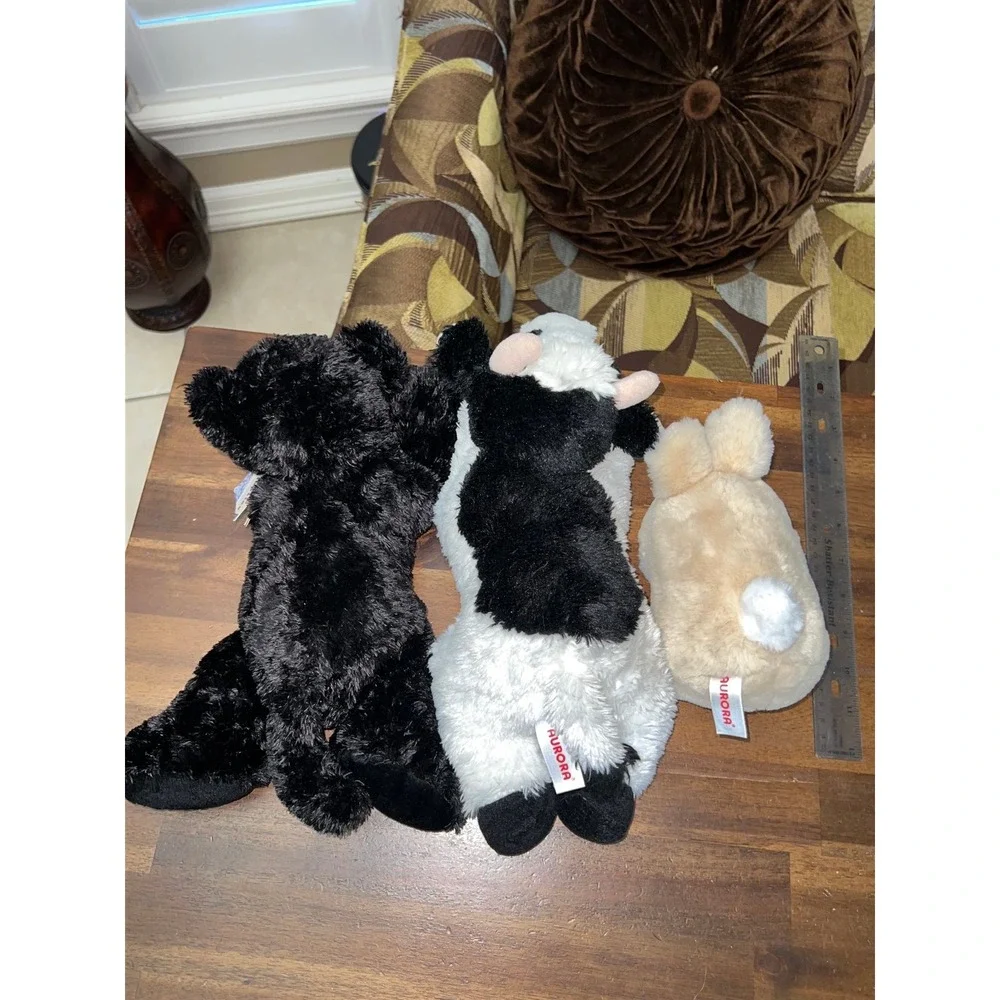 Aurora Plush Stuffed animal Lot Cow, Jaguar Flopsie Onix and Bunny
